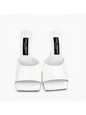 Dolce & Gabbana White Patent Calfskin Square‑Toe Mules – Women’s EU 39 NIB